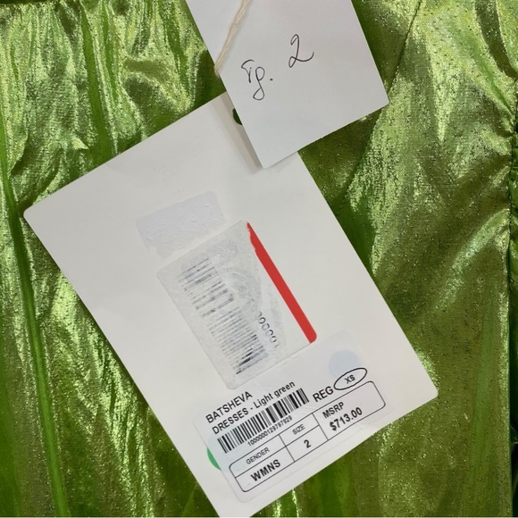 Batsheva NWT Metallic Green Ruffled Mini Dress with Pockets Size 2 - Picture 10 of 11